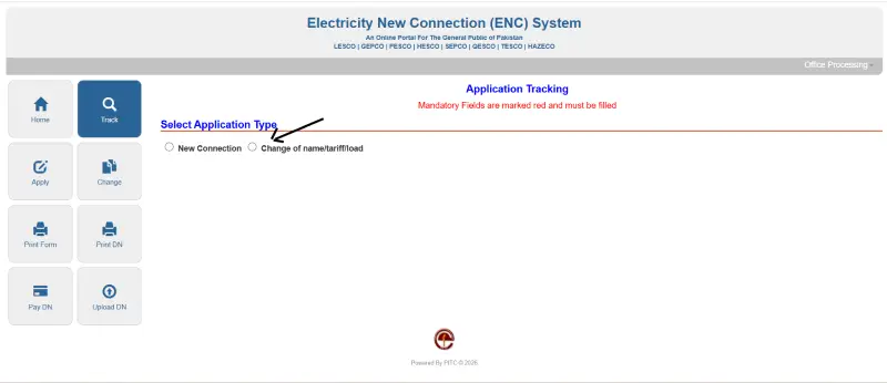 ENC Online Application Tracking Status for Modification