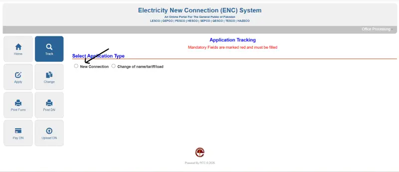 ENC Online Application Tracking Status for New Connection